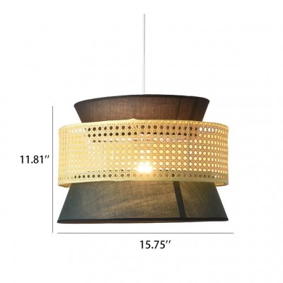 Lyzar Rustic Tiered Rattan Fabric Pendant Light