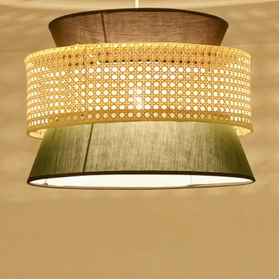 Lyzar Rustic Tiered Rattan Fabric Pendant Light
