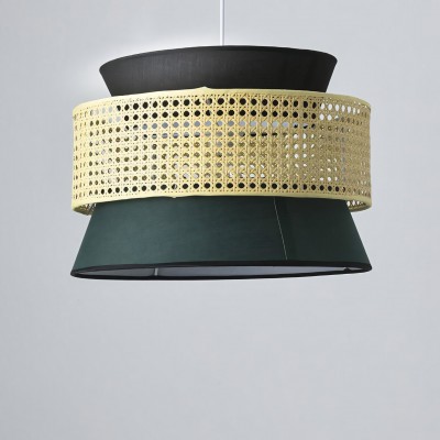 Lyzar Rustic Tiered Rattan Fabric Pendant Light