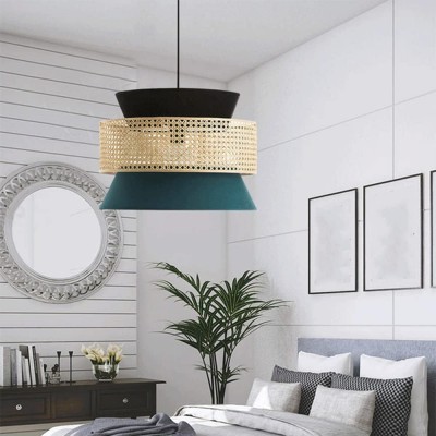 Lyzar Rustic Tiered Rattan Fabric Pendant Light