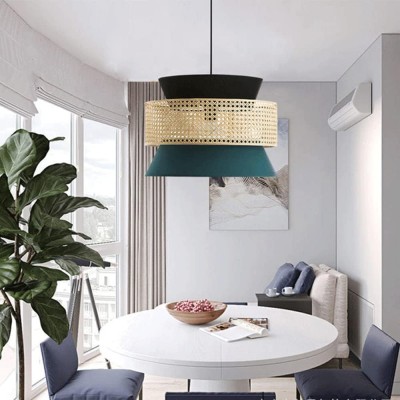 Lyzar Rustic Tiered Rattan Fabric Pendant Light