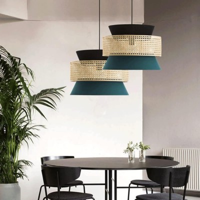 Lyzar Rustic Tiered Rattan Fabric Pendant Light
