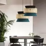 Lyzar Rustic Tiered Rattan Fabric Pendant Light