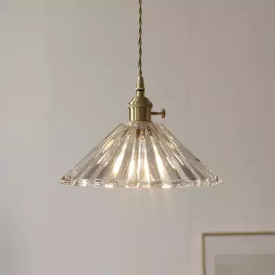Fyron Retro Clear Brass Glass Pleated Pendant Light Fyron Retro Clear Brass Glass Pleated Pendant Light