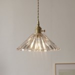 Fyron Retro Clear Brass Glass Pleated Pendant Light