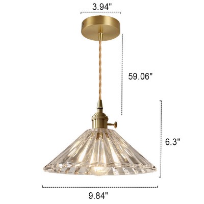 Fyron Retro Clear Brass Glass Pleated Pendant Light Fyron Retro Clear Brass Glass Pleated Pendant Light