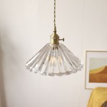 Fyron Retro Clear Brass Glass Pleated Pendant Light