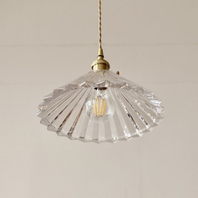 Fyron Retro Clear Brass Glass Pleated Pendant Light Fyron Retro Clear Brass Glass Pleated Pendant Light