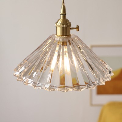 Fyron Retro Clear Brass Glass Pleated Pendant Light Fyron Retro Clear Brass Glass Pleated Pendant Light