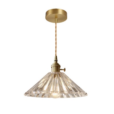 Fyron Retro Clear Brass Glass Pleated Pendant Light Fyron Retro Clear Brass Glass Pleated Pendant Light