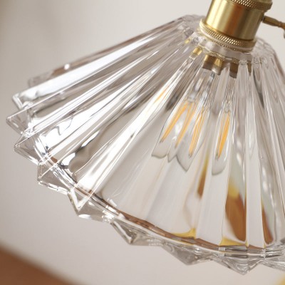 Fyron Retro Clear Brass Glass Pleated Pendant Light Fyron Retro Clear Brass Glass Pleated Pendant Light