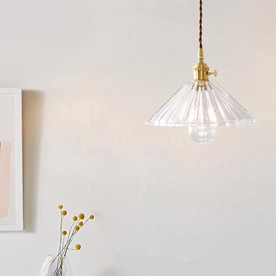 Fyron Retro Clear Brass Glass Pleated Pendant Light Fyron Retro Clear Brass Glass Pleated Pendant Light