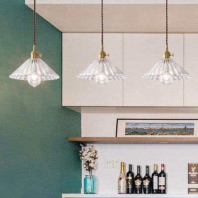 Fyron Retro Clear Brass Glass Pleated Pendant Light Fyron Retro Clear Brass Glass Pleated Pendant Light