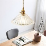 Fyron Retro Clear Brass Glass Pleated Pendant Light