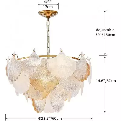 Cyan Champagne Ginkgo Leaf Textured Glass Chandelier