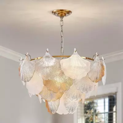 Cyan Champagne Ginkgo Leaf Textured Glass Chandelier Cyan Champagne Ginkgo Leaf Textured Glass Chandelier