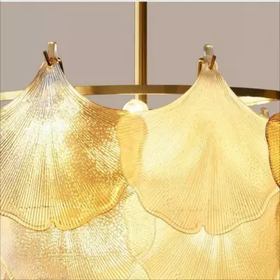 Cyan Champagne Ginkgo Leaf Textured Glass Chandelier