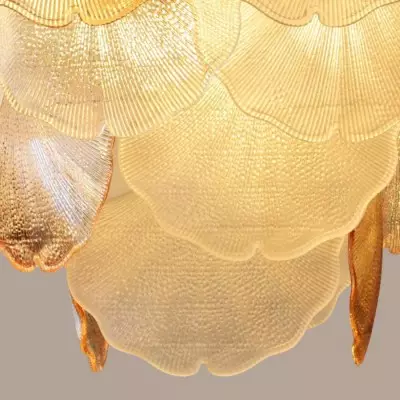 Cyan Champagne Ginkgo Leaf Textured Glass Chandelier