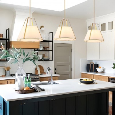 Zevran Farmhouse Metal Cone Fabric Pendant Light Zevran Farmhouse Metal Cone Fabric Pendant Light