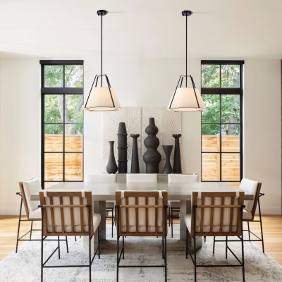 Zevran Farmhouse Metal Cone Fabric Pendant Light Zevran Farmhouse Metal Cone Fabric Pendant Light