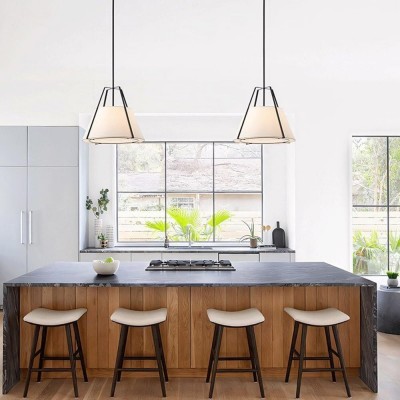 Zevran Farmhouse Metal Cone Fabric Pendant Light Zevran Farmhouse Metal Cone Fabric Pendant Light