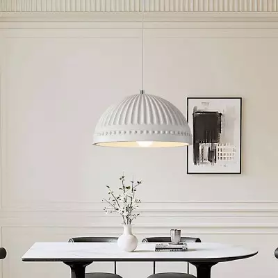 Zathis French White Dome Striped Resin Pendant Light Zathis French White Dome Striped Resin Pendant Light