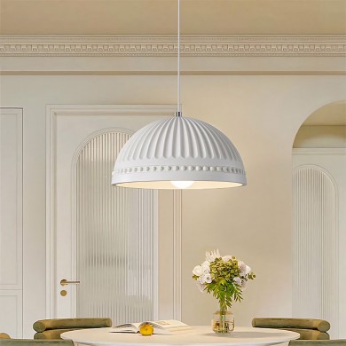 Zathis French White Dome Striped Resin Pendant Light