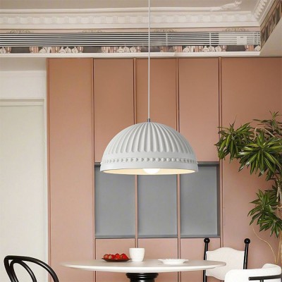 Zathis French White Dome Striped Resin Pendant Light Zathis French White Dome Striped Resin Pendant Light