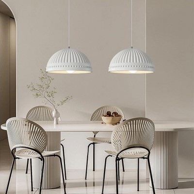 Zathis French White Dome Striped Resin Pendant Light Zathis French White Dome Striped Resin Pendant Light