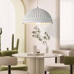 Zathis French White Dome Striped Resin Pendant Light