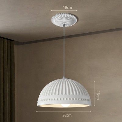 Zathis French White Dome Striped Resin Pendant Light Zathis French White Dome Striped Resin Pendant Light