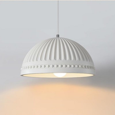 Zathis French White Dome Striped Resin Pendant Light Zathis French White Dome Striped Resin Pendant Light