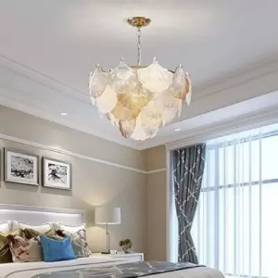 Cyan Champagne Ginkgo Leaf Textured Glass Chandelier