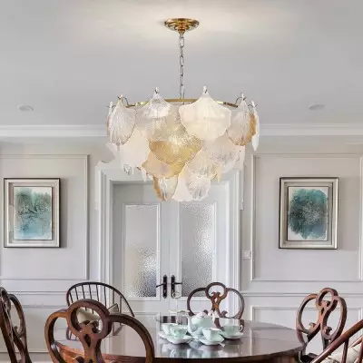 Cyan Champagne Ginkgo Leaf Textured Glass Chandelier Cyan Champagne Ginkgo Leaf Textured Glass Chandelier