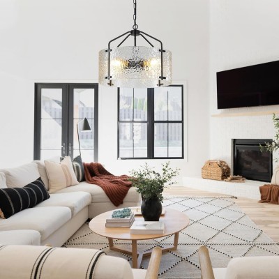 Elys Modern Water Corrugated Glass Drum Shade Pendant Light Elys Modern Water Corrugated Glass Drum Shade Pendant Light