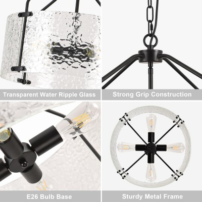 Elys Modern Water Corrugated Glass Drum Shade Pendant Light Elys Modern Water Corrugated Glass Drum Shade Pendant Light