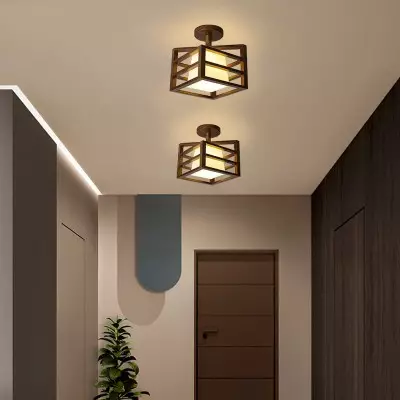 Talvor Walnut Solid Wood Frame Semi Flush Mount Ceiling Light