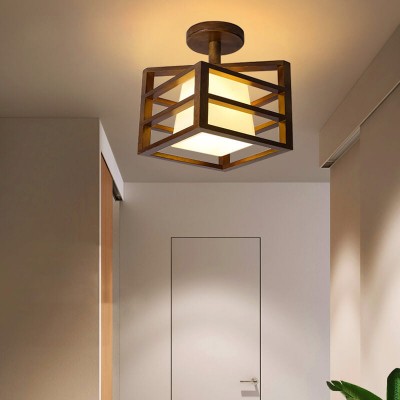 Talvor Walnut Solid Wood Frame Semi Flush Mount Ceiling Light