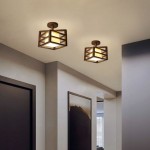 Talvor Walnut Solid Wood Frame Semi Flush Mount Ceiling Light