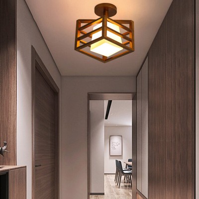 Talvor Walnut Solid Wood Frame Semi Flush Mount Ceiling Light