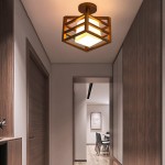 Talvor Walnut Solid Wood Frame Semi Flush Mount Ceiling Light