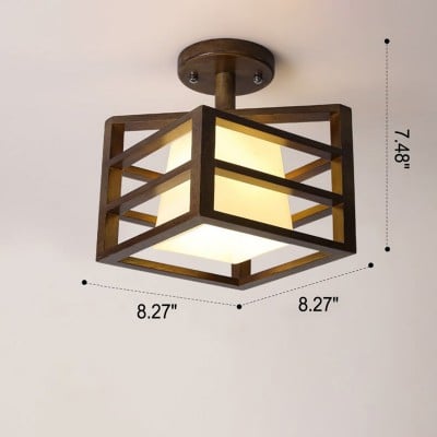 Talvor Walnut Solid Wood Frame Semi Flush Mount Ceiling Light