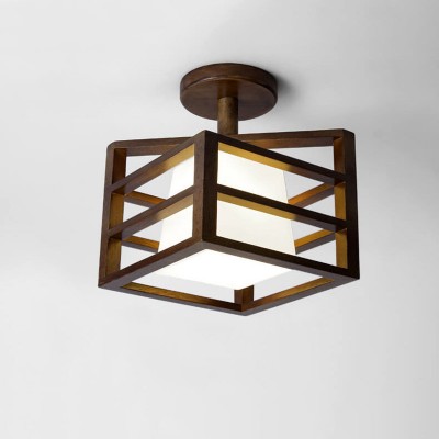 Talvor Walnut Solid Wood Frame Semi Flush Mount Ceiling Light