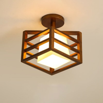 Talvor Walnut Solid Wood Frame Semi Flush Mount Ceiling Light