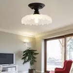 Zorath Small Black Metal Textured Glass Ceiling Light