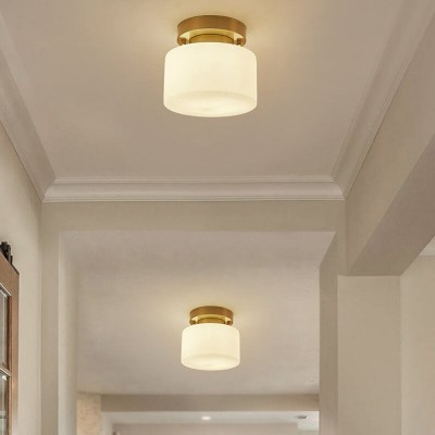 Minimalist Small Round White Glass Copper Ceiling Light Minimalist Small Round White Glass Copper Ceiling Light