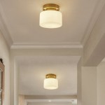 Minimalist Small Round White Glass Copper Ceiling Light