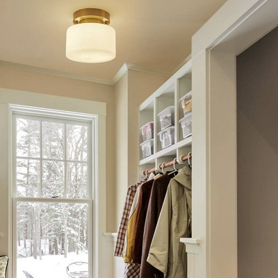 Minimalist Small Round White Glass Copper Ceiling Light Minimalist Small Round White Glass Copper Ceiling Light