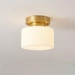 Minimalist Small Round White Glass Copper Ceiling Light
