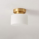 Minimalist Small Round White Glass Copper Ceiling Light